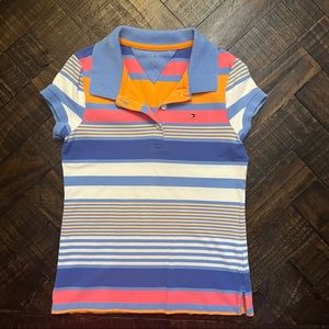 Girls Tommy Hilfiger Polo Shirt Size M 8/10 Striped Summer